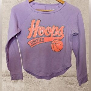 Justice Girls Purple Hoops Basketball Sequin Graphic Sweatshirt Size 12